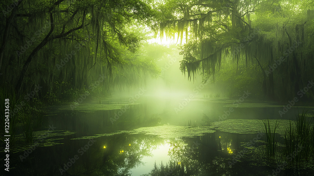 Fototapeta premium Enchanted swamp with glowing elements