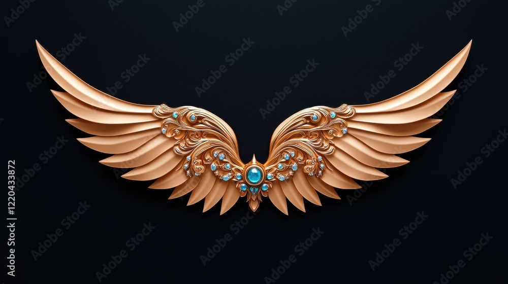 Obraz premium wing gold A pair of ornate, golden wings, embellished with jewels and intricate details.