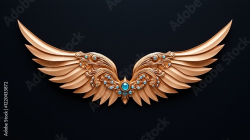 wing gold A pair of ornate, golden wings, embellished with jewels and intricate details. photo