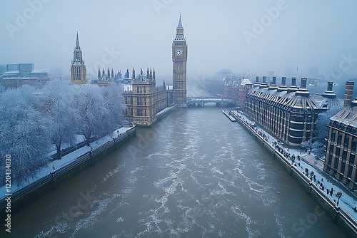 Winter view of the Westminster Bridge and Big Ben clocktower in London 