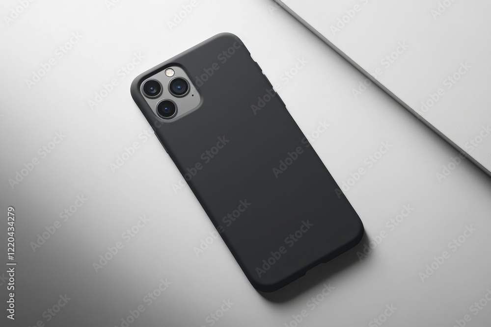 Sleek Black Phone Case on Minimalist Background with Soft Shadows Sleek Black Phone Case on Minimalist Background with Soft Shadows