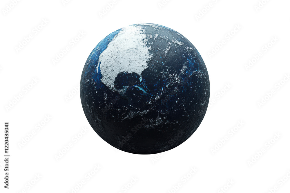 A detailed 3D representation of Earth, showcasing its blue oceans and white ice caps against a dark background, highlighting global environmental issues. A detailed 3D representation of Earth, showcasing its blue oceans and white ice caps against a dark background, highlighting global environmental issues.