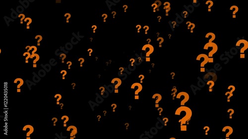 Orange color appearing and disappearing glowing 3d question mark design dark background