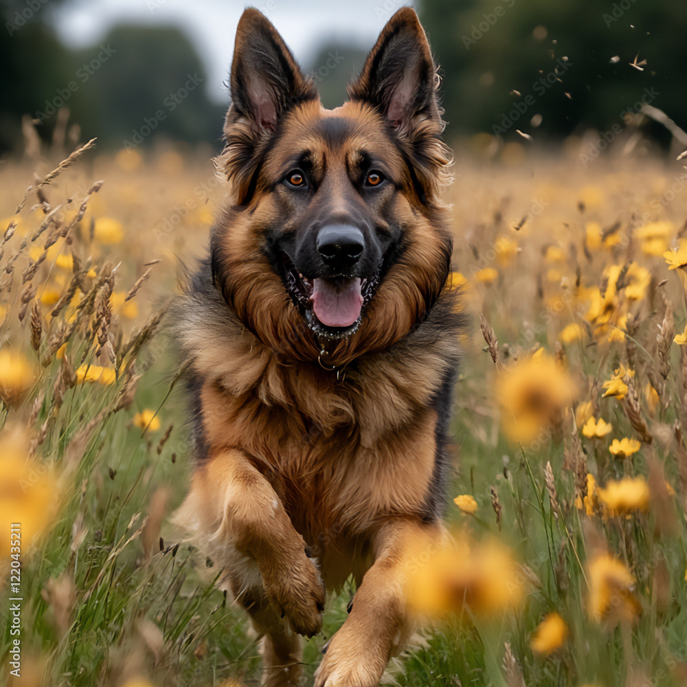 german shepherd running meadow german shepherd running meadow