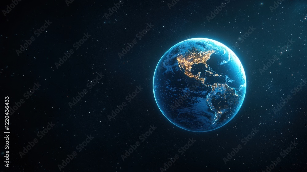 Fototapeta premium earth futuristic Earth with holographic projections and digital interfaces, futuristic communication concept.