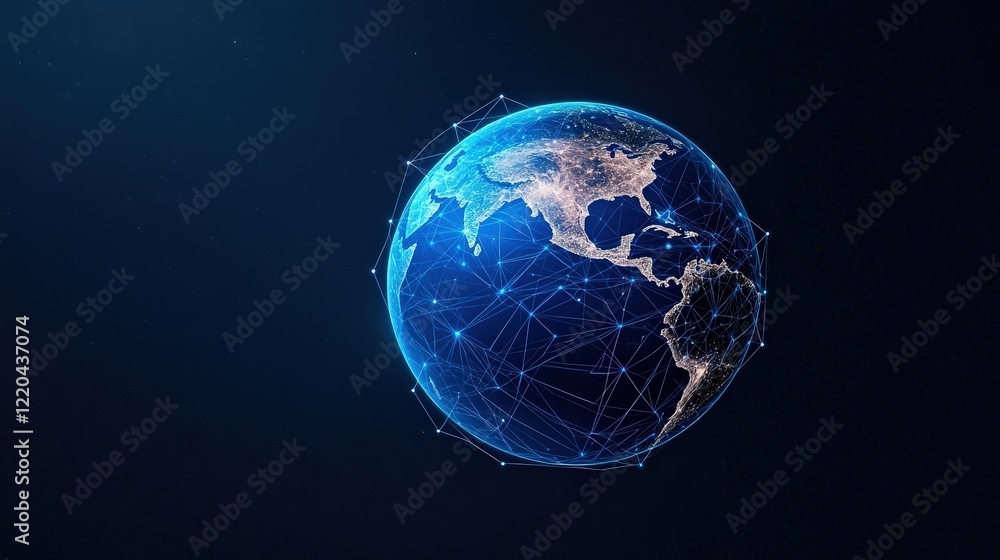 Fototapeta premium Global Network with Connected Nodes Representing Digital Communication and Data Transfer