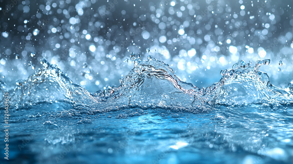 A close-up of splashing water with many droplets. A close-up of splashing water with many droplets.
