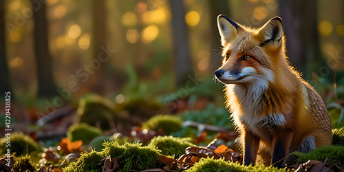 Red fox in a forest with vibrant wildlife surroundings photo