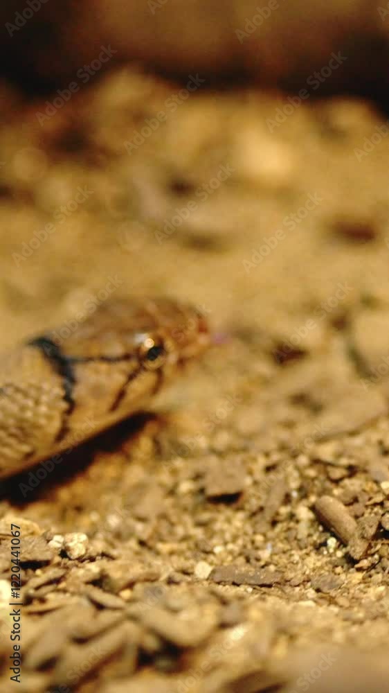 Copperhead rat snake slithering on dry ground Copperhead rat snake slithering on dry ground
