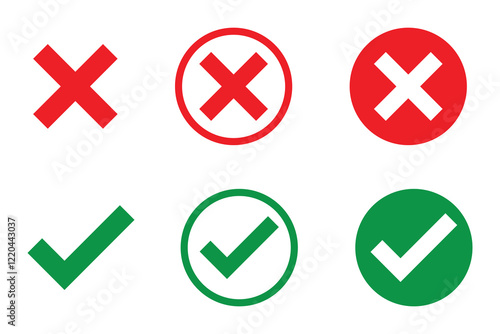 Check mark and cross icon set. Vector illustration