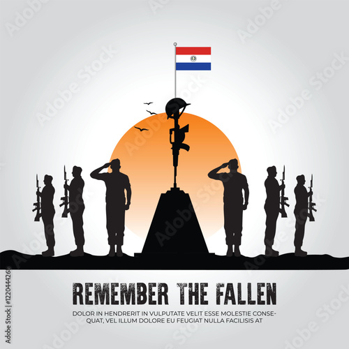 Paraguay reverse flag in remember the fallen flag for morning sun and army design