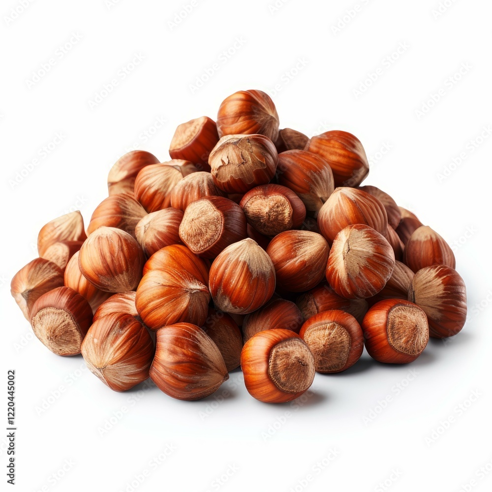 Pile of hazelnuts forming a small mountain, isolated on white Pile of hazelnuts forming a small mountain, isolated on white