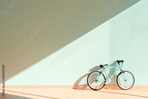 Minimalistic bicycle rests against geometric backdrop, casting i photo