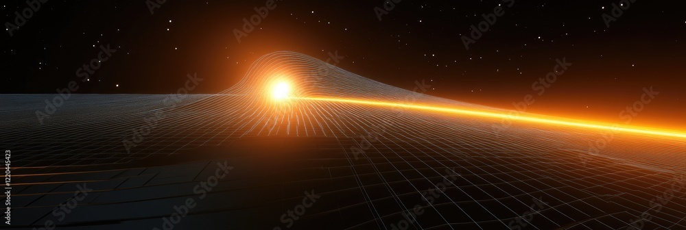 Sunrise over grid landscape, space background. Sci-fi concept Sunrise over grid landscape, space background. Sci-fi concept