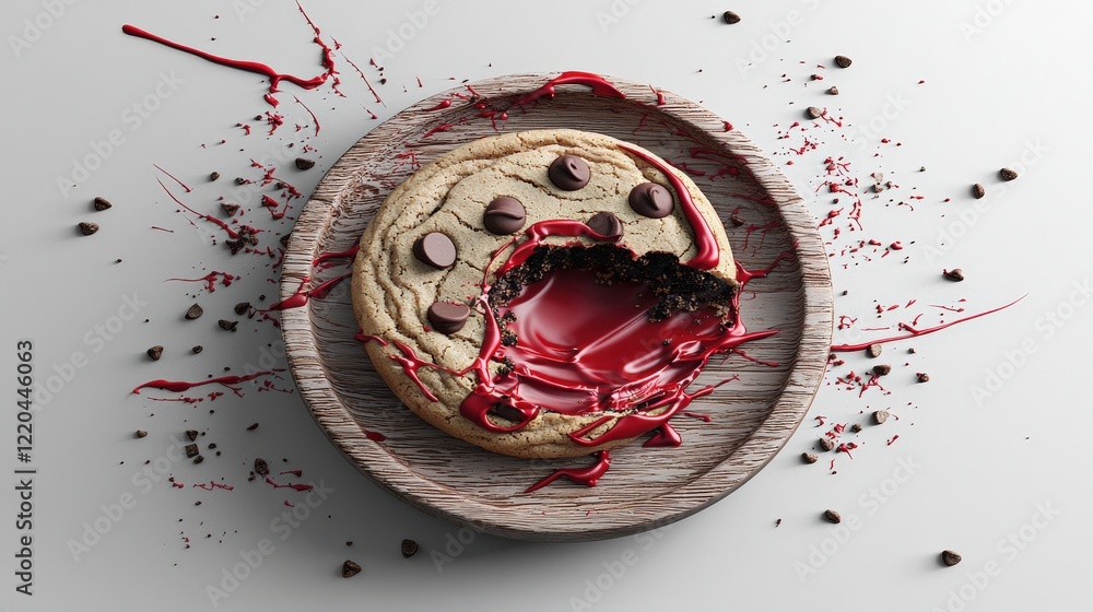 Sizzling Cookie Delight with Red Drizzle Modern Kitchen Food Photography Clean Background Eye-Level Shot Dessert Concept Sizzling Cookie Delight with Red Drizzle Modern Kitchen Food Photography Clean Background Eye-Level Shot Dessert Concept