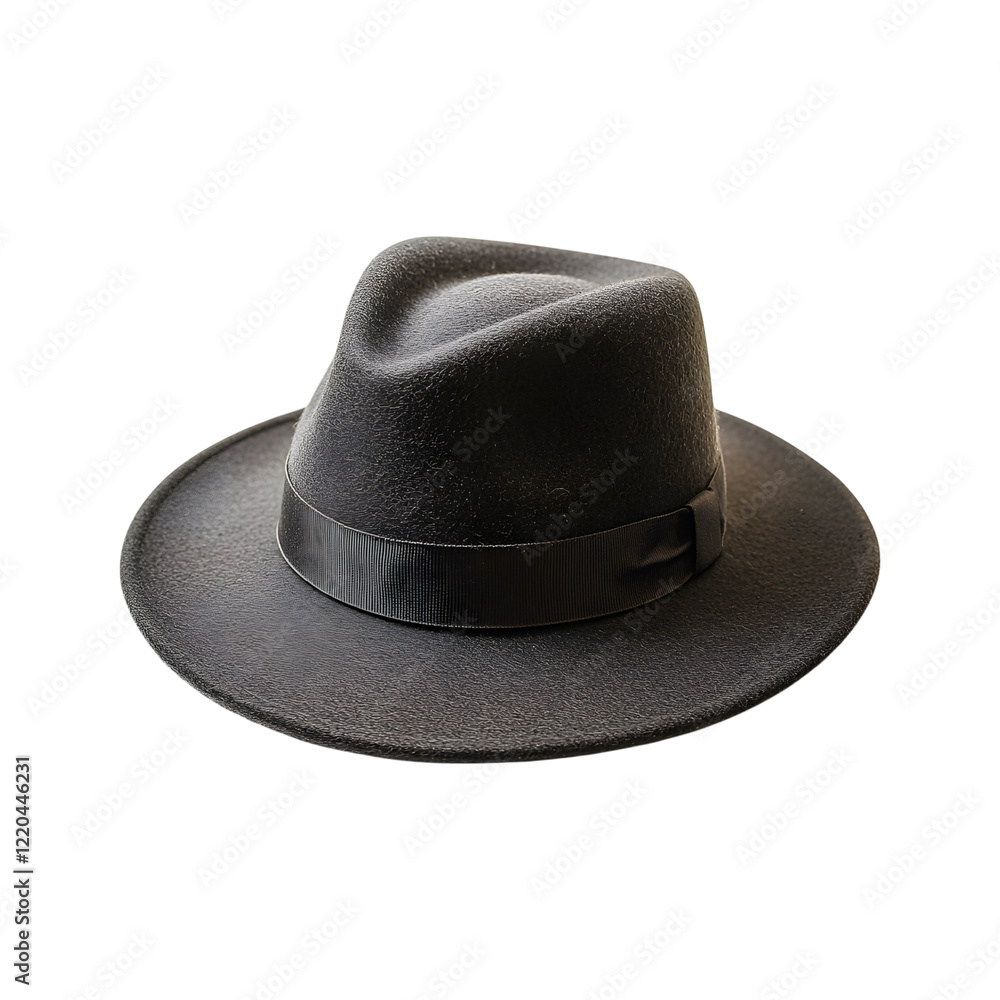 Black Felt Winter Fedora Hat with Wide Brim and Ribbon Isolated on Transparent Background Black Felt Winter Fedora Hat with Wide Brim and Ribbon Isolated on Transparent Background