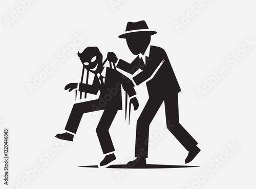 Prank Puppet Silhouette in the Dark with a Mysterious and Playful Shadowy Background