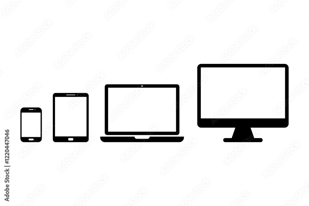 Device icon set in flat style. Smartphone, tablet, laptop and desktop computer symbols. Digital device collection. Vector illustration Device icon set in flat style. Smartphone, tablet, laptop and desktop computer symbols. Digital device collection. Vector illustration