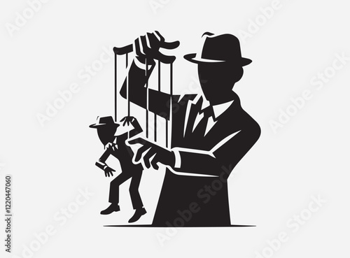 Prank Puppet Silhouette in the Dark with a Mysterious and Playful Shadowy Background