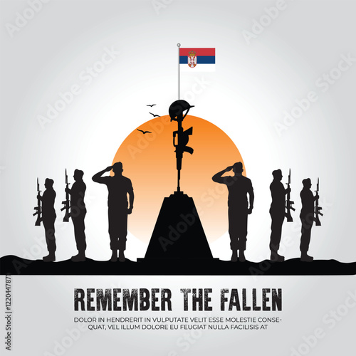 Serbia flag in remember the fallen flag for morning sun and army design