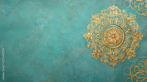 Wallpaper Mural Elegant Gold Mandala Design on Teal Textured Background Torontodigital.ca