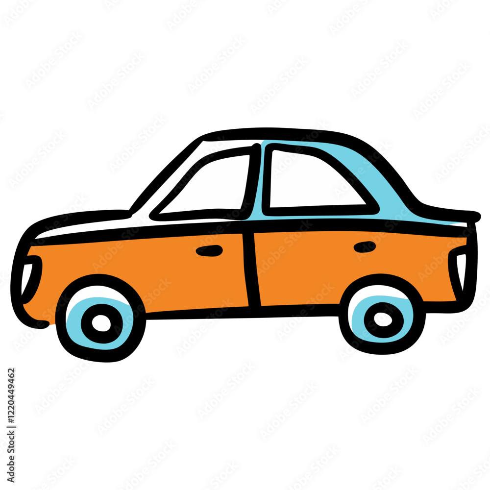 Orange and blue car illustration with black outline Orange and blue car illustration with black outline