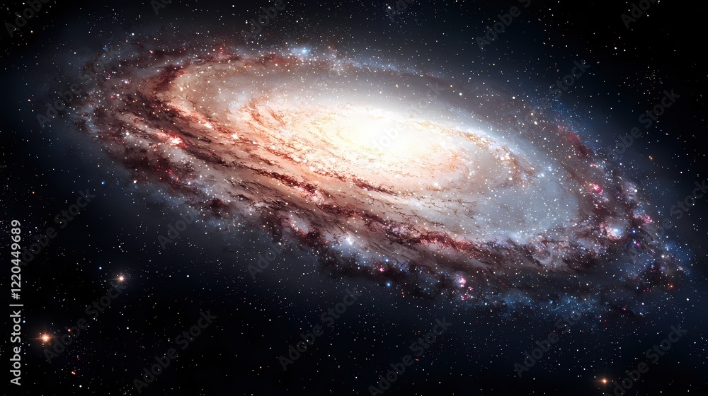 Naklejka premium Majestic Spiral Galaxy Cosmic Wonder Celestial Panorama Starry Night Space Exploration