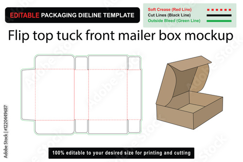 Flip top tuck front mailer box mockup dieline for modern packaging solutions, Mailer Box, Packaging Design, Custom Box Mockup, Product Packaging, Custom box dieline, customizable box