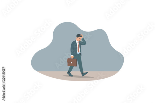 Illustration businessman carrying briefcase walking glumly. workers lose their jobs. Vector illustration.