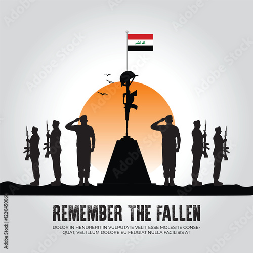 Iraq flag in remember the fallen flag for morning sun and army design