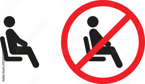 Vector icon of sitting and no sitting sign. Warning, caution and information symbol icon for the public. Vector illustration