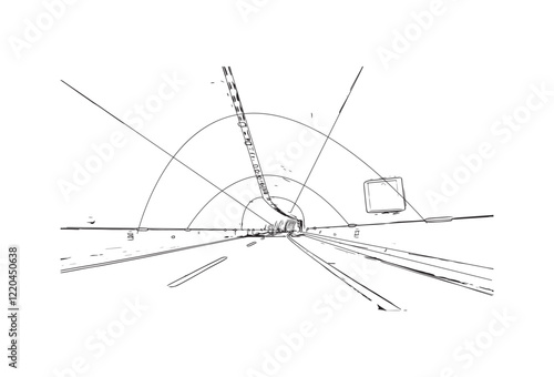 Print Building view with landmark of Burgos city in Spain. Hand drawn sketch illustration in vector.