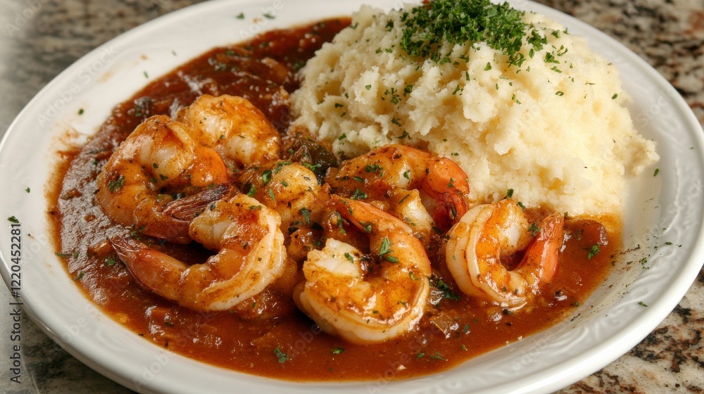 Shrimp Dish with Garlic Butter Sauce and Mashed Potatoes Shrimp Dish with Garlic Butter Sauce and Mashed Potatoes