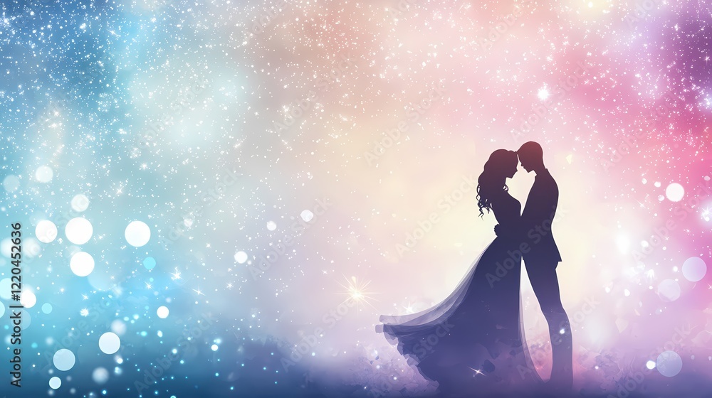 Romantic Couple Silhouette Under a Starry Sky Dreamy Wedding Love Romantic Couple Silhouette Under a Starry Sky Dreamy Wedding Love