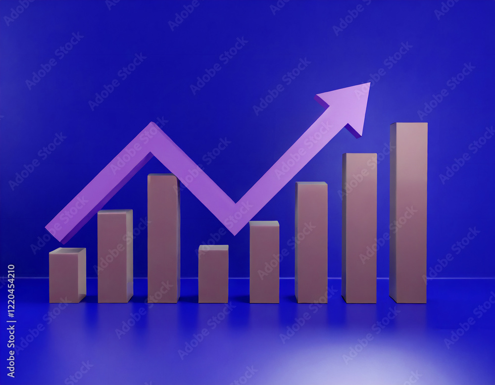 棒グラフと矢印。上昇するグラフ。AI生成画像。