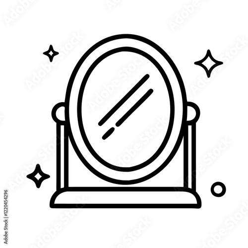 Oval mirror illustration with sparkles in black and white