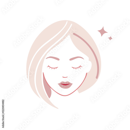 Minimalist woman’s face icon with sparkles