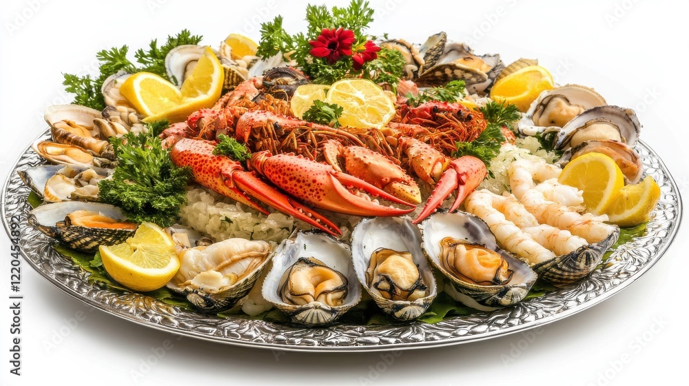 Vibrant Seafood Platter with Fresh Shellfish and Lemons Vibrant Seafood Platter with Fresh Shellfish and Lemons