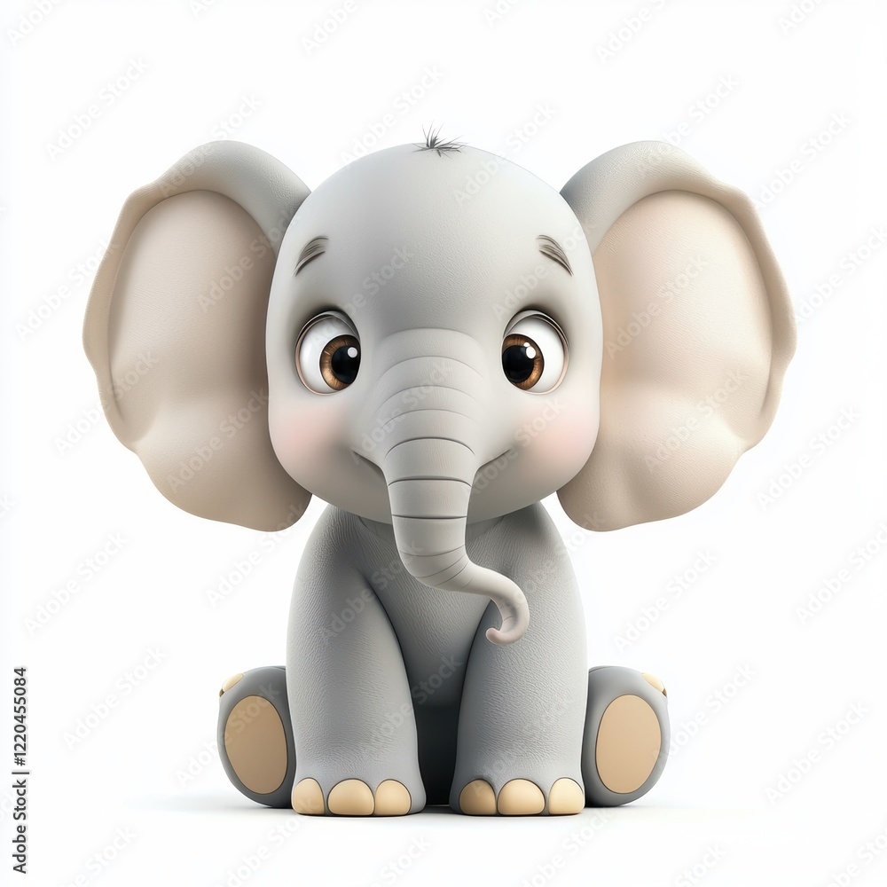 3D icon cartoon baby elephant with big floppy ears isolated on a white background 3D icon cartoon baby elephant with big floppy ears isolated on a white background