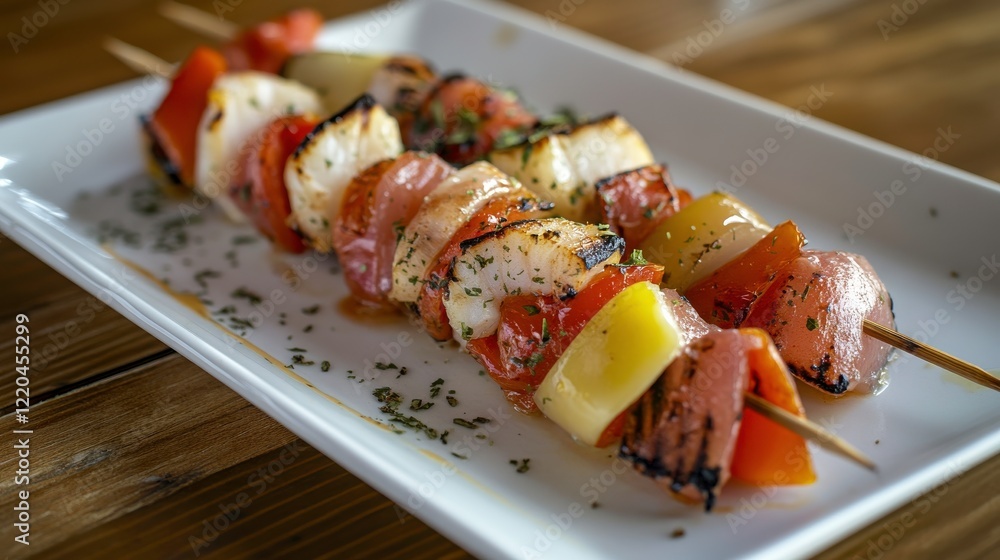 Vibrant Seafood Skewers with Roasted Peppers and Onions Vibrant Seafood Skewers with Roasted Peppers and Onions