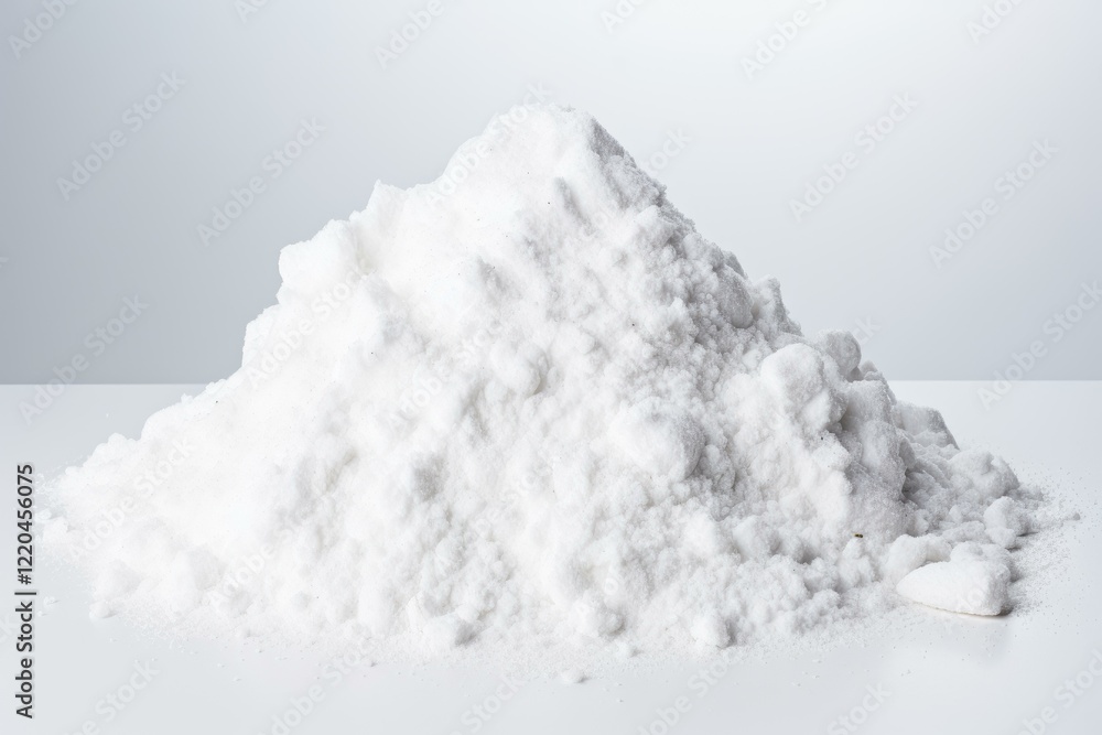 Baking soda forms a small mountain on a white surface, suggesting abundance and purity