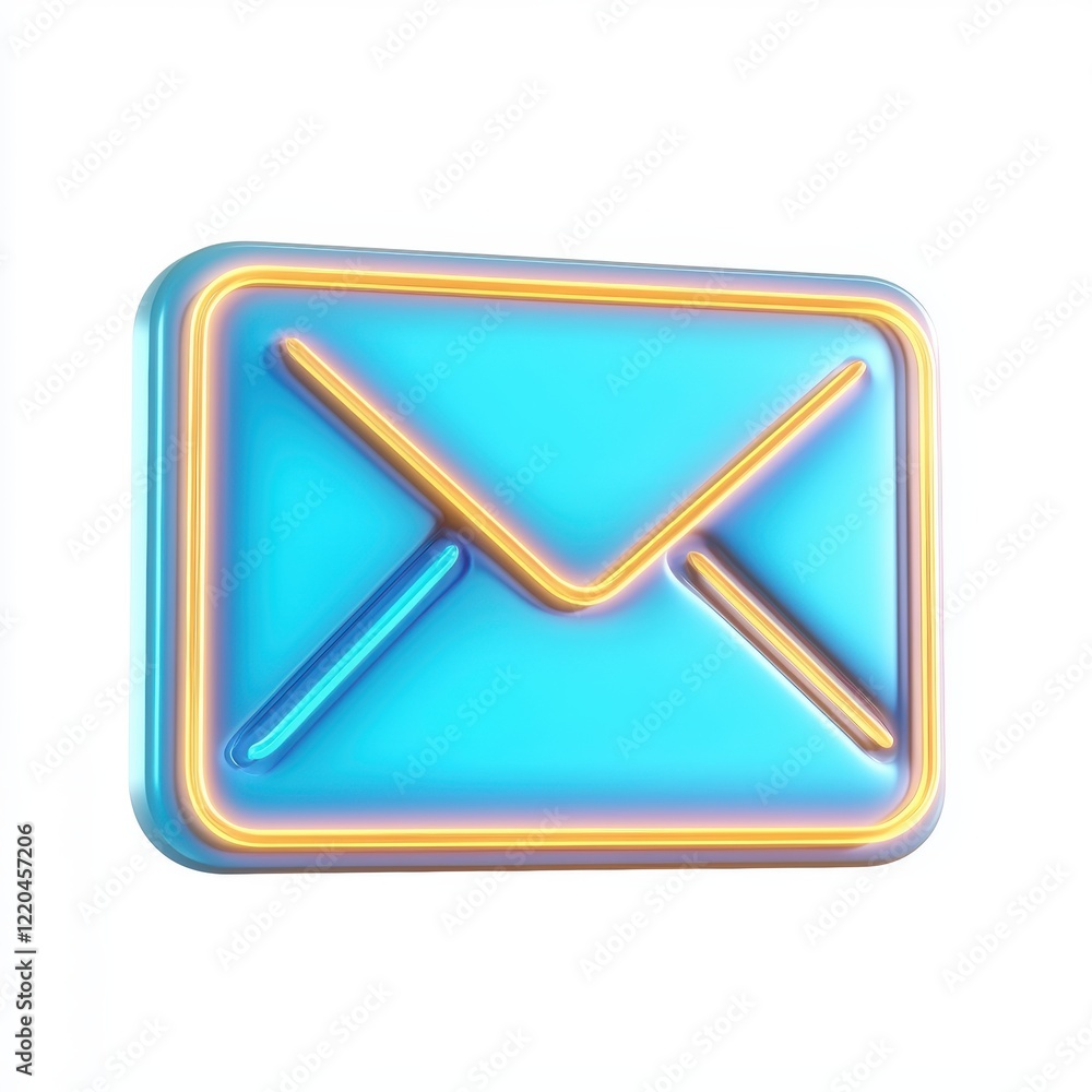 3D icon cartoon email envelope with a glowing blue outline isolated on a white background 3D icon cartoon email envelope with a glowing blue outline isolated on a white background