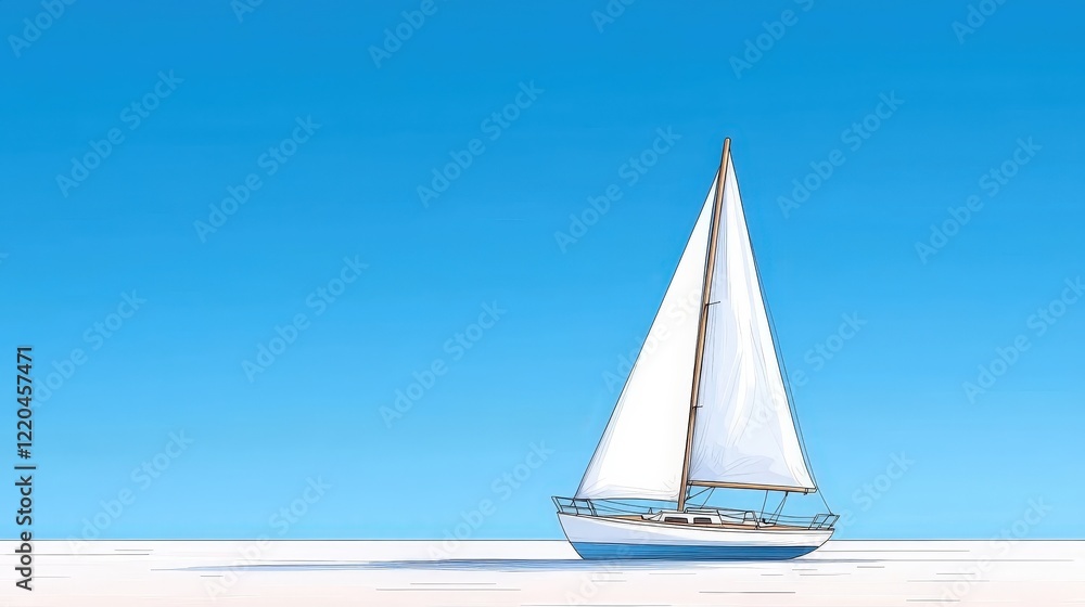 Obraz premium Tranquil Sailboat Gliding Across Serene Blue Ocean Under Clear Sky
