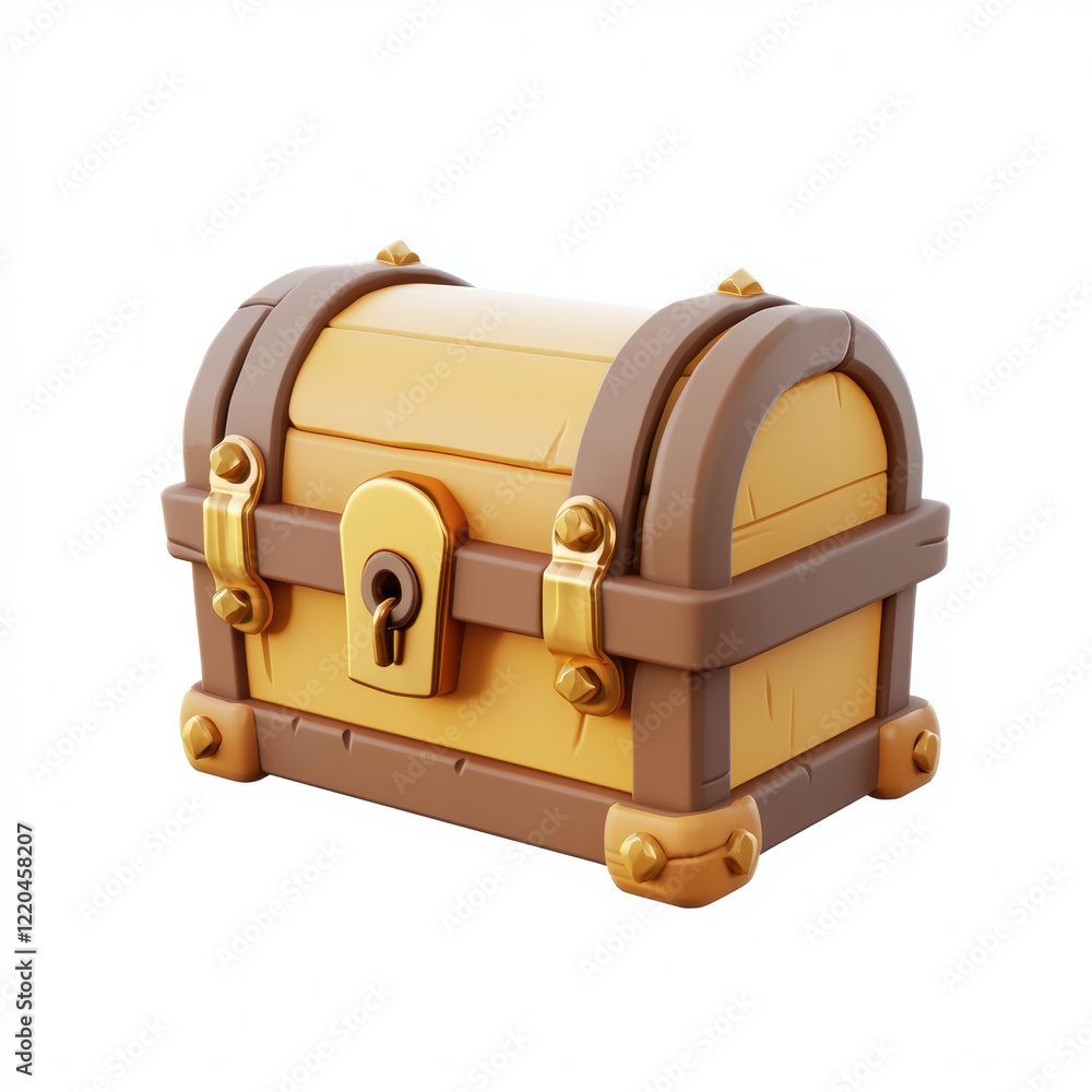 3D icon cartoon golden treasure chest with a small lock isolated on a white background 3D icon cartoon golden treasure chest with a small lock isolated on a white background