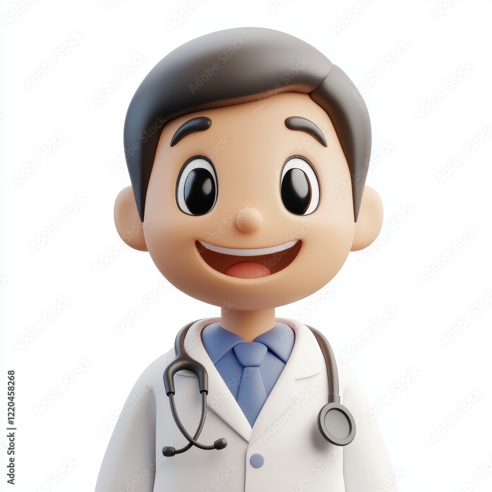 3D icon cartoon doctor with a stethoscope smiling isolated on a white background 3D icon cartoon doctor with a stethoscope smiling isolated on a white background
