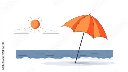 Wallpaper Mural Tropical Beach Scene with Orange Umbrella Under Bright Sun and Calm Ocean Waves Torontodigital.ca
