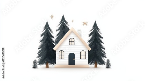 Wallpaper Mural Charming Winter House Surrounded by Evergreen Trees and Glittering Stars in a Minimalist Style Torontodigital.ca
