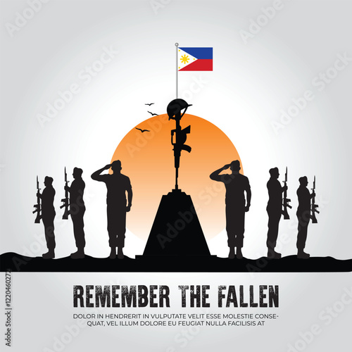 Philippines flag in remember the fallen flag for morning sun and army design