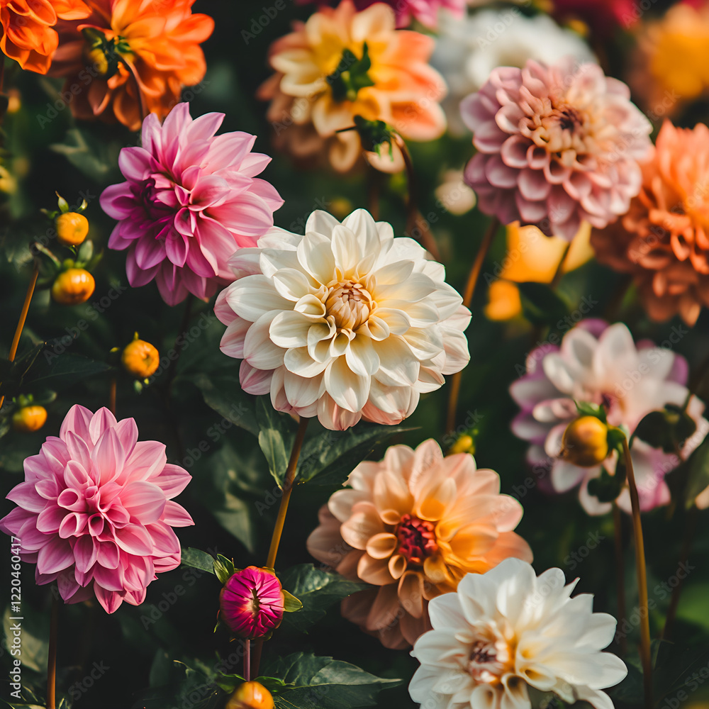 Fototapeta premium Colorful dahlia flowers blooming in a garden