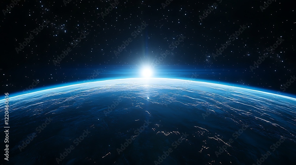 Obraz premium A blue glowing light shines down on the Earth